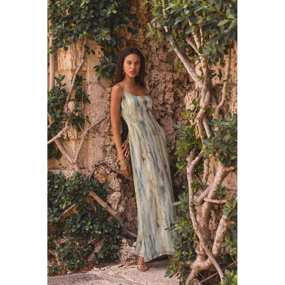 12th Tribe Nerissa Sage Chiffon Maxi Dress Size LL
